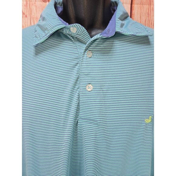 Southern Marsh Mens Aqua Polyester Blend Striped Polo Large - Picture 4 of 8